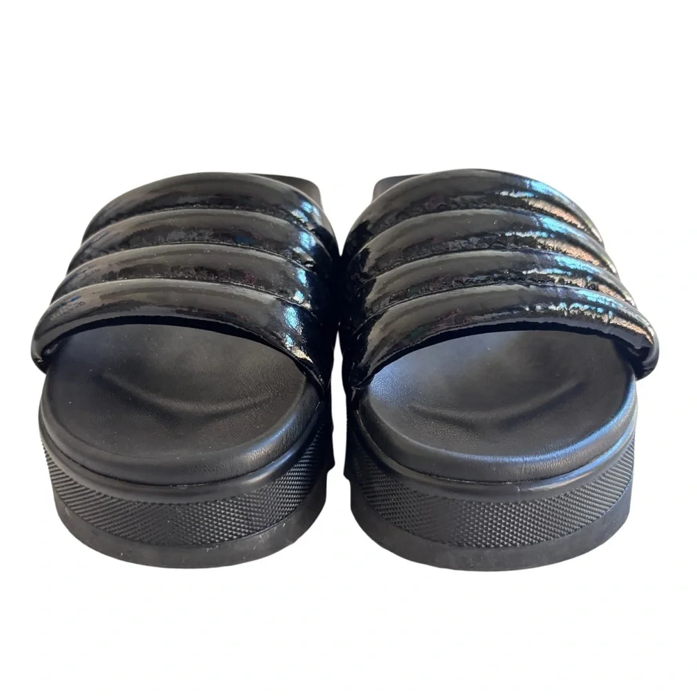 Cougar Water Repellent Black Leather Sport Slide Sandals Prato Sz 10